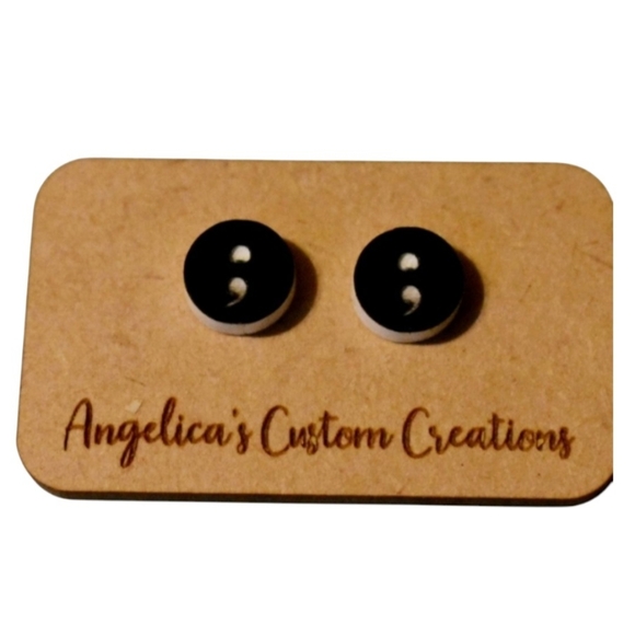 Semi Colon Wood Stud Earrings - Picture 1 of 1